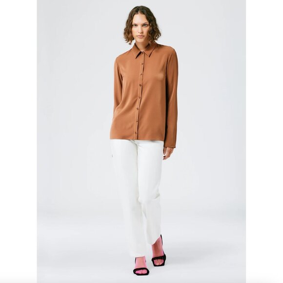 Tibi Soft Drape Slim Shirt in Cocoa Brown, size 8 - Picture 4 of 10